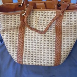 Brooks brothers straw with leather trim handbag